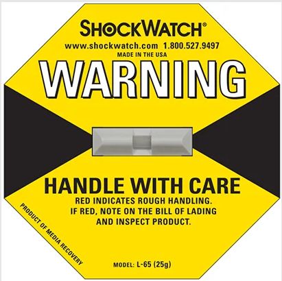 Étiquette autocollante indicateur de choc jaune - Shockwatch, pour contrôle des chutes et manipulations brutales_0