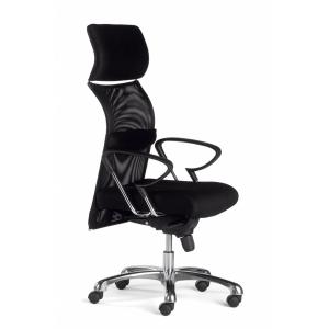 Fauteuil bureautique synchrone Brad 7402 - assise tissu Dacron, dossier filet, pied aluminium poli, coloris noir_0