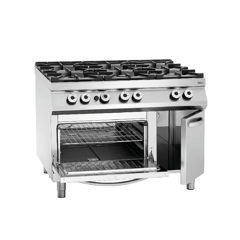 Fourneau inox gaz 6 feux - sur four gaz GN 2/1 - 45 500 W - Série 900 Master - Bartscher_0