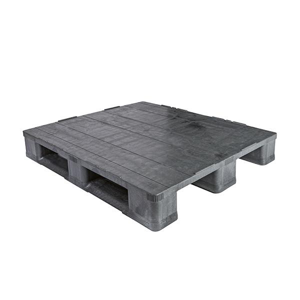 Palette plastique lourdes PP recyclé plein 3 semelles 1200 x 1000 x 165 mm Noir - Réf : PAL163PI1210005_0