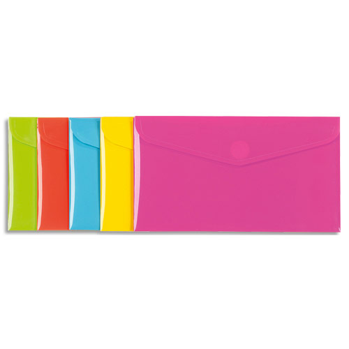 POCHETTE ENVELOPPE VIQUEL HAPPY FLUO - POLYPROPYLENE 2/10EME - FORMAT 25 X 18 CM - COLORIS ASSORTIS - LOT DE 25