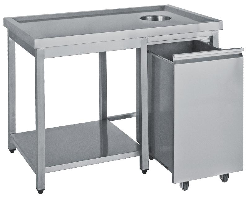 TABLE INOX AVEC ÉTAGÈRE ET TROU VIDE-DÉCHETS_0