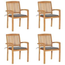 VidaXL Chaises De Jardin Empilables Avec Coussins Lot De 4 Teck Solide - gris 3073211_0