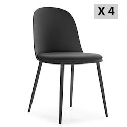 VS Venta-stock Lot de 4 chaises Kana noir, pieds en métal et assise rembourrée - noir I22023_0
