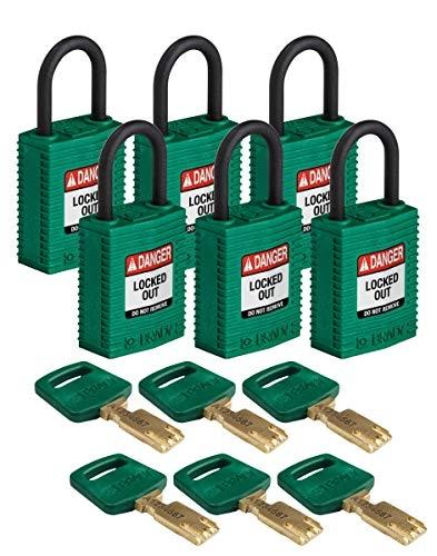 BRADY (CPT-GRN-25PL-KD6PK) - Cadenas de condamnation SafeKey compact nylon - clé unique, léger et anti-étincellement_0