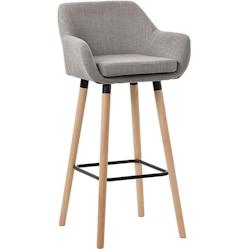 Décoshop26 - Tabouret de bar lounge x1 design scandinave assise en tissu gris pieds en bois repose-pieds en métal 10_0004917 - gris 3000252356495_0