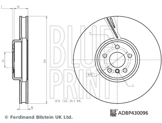 Disque de frein - Blue Print ADBP430096 - ventilé de l'intérieur - côté avant_0