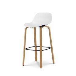 Kosmi Tabouret de bar blanc style scandinave avec pieds effet bois en métal - Hauteur 76cm - blanc 3760301696674_0