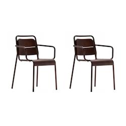 Lot de 2 chaises de jardin en métal avec accoudoirs Zown Alma marron pour extérieur - marron acier SP-SK014F002A-DB_0