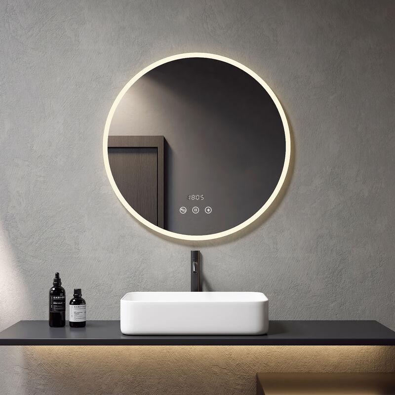 Meykoers Miroir mural lumineux avec Anti-buée 80x60cm Dimmable Éclairage  Miroir de salle de bain avec