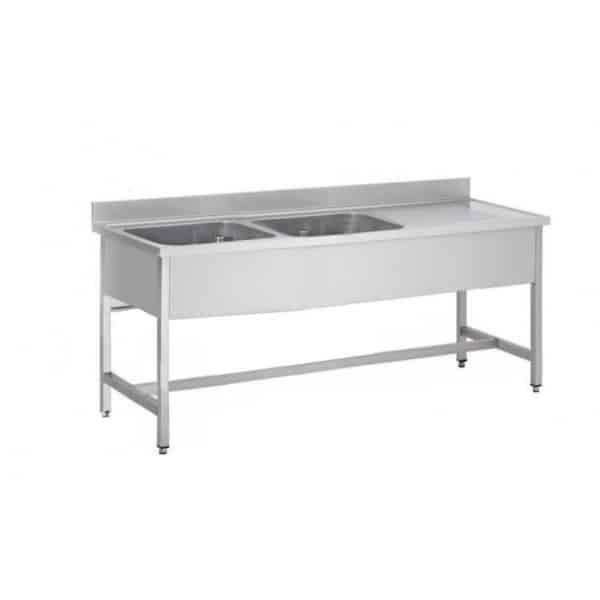 Plonge soudée sur pieds carrés sans étagère, inox ferritique, 2 bacs, longueur 1500 mm (Position bac: Gauche - Réf F-SPL157-2BG-1)_0