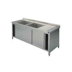 Plonge Sur Armoire, 2 Bacs, Égouttoir à Droite, Avec Portes Coulissantes, 1800X600 mm - Mastro - 7864908601423_0