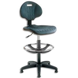 Siège technique télécospique en pu noir grande hauteur sur patins avec repose-pieds, réglable en hauteur_0