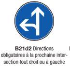 Signalisation verticale de police - Obligation direction tout droit ou à gauche - Type B21d2_0