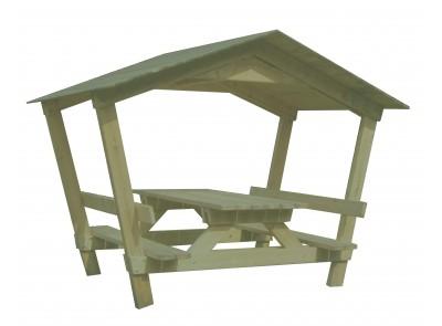 Table pique nique Castor en bois avec toit - Essence PIN NORD ROUGE - 2,08 x 2,00 m_0