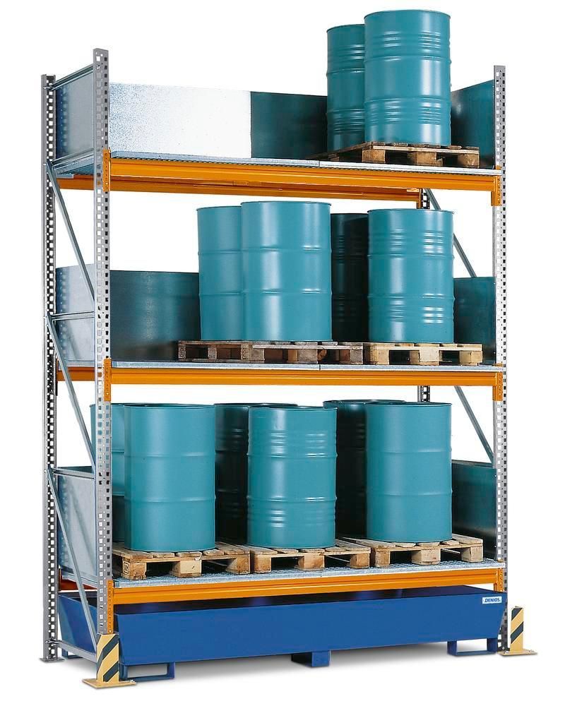 241198W - Rayonnage combi 4 S24-L avec bac de rétention peint - stockage palettes Europe/Chimie avec caillebotis galvanisés_0