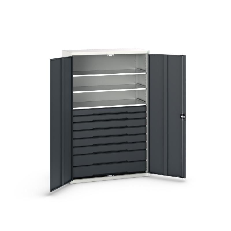 Armoire polyvalente Verso - 3 tablettes réglables, 8 tiroirs avec glissières - 1300x550x2000 mm_0