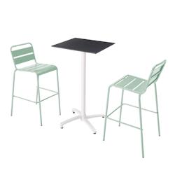 Oviala Business Ensemble table haute stratifié noir et 2 chaises hautes vert sauge - vert métal 110620_0