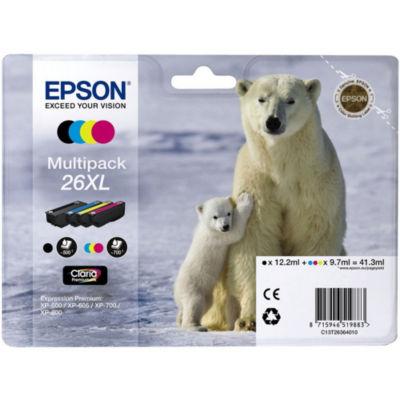 Epson 26XL 'Ours Polaire' Cartouche d'encre originale Claria Premium grande capacité Pack 4 couleurs (C13T26364010) - Noir, Cyan, Magenta, Jaune_0