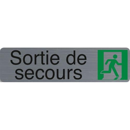 Exacompta - Plaque signalétique adhésive imitation aluminium - Sortie de secours 16,5x4,4 cm - Réf. 67172E_0