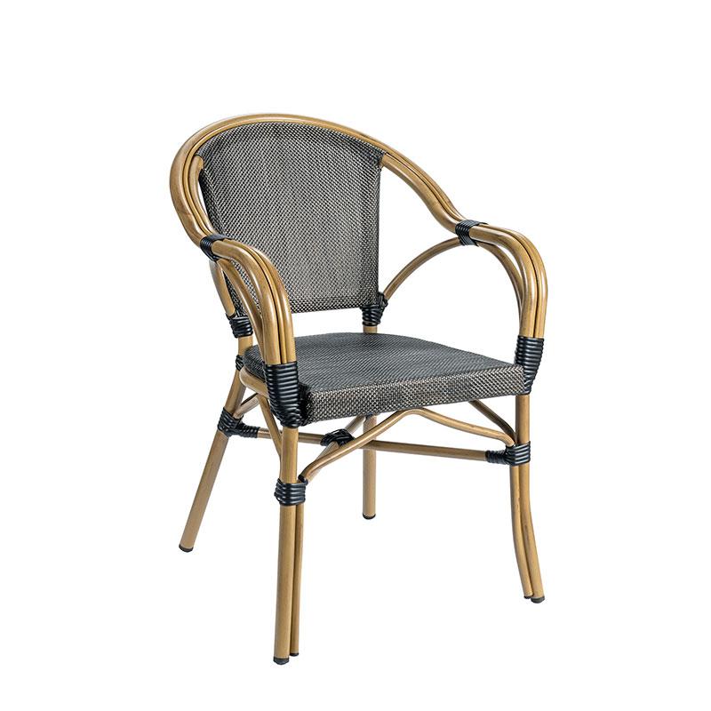 Fauteuil de terrasse BIARRITZ - textilène noir - aluminium bambou - empilable - 3,85 kg_0