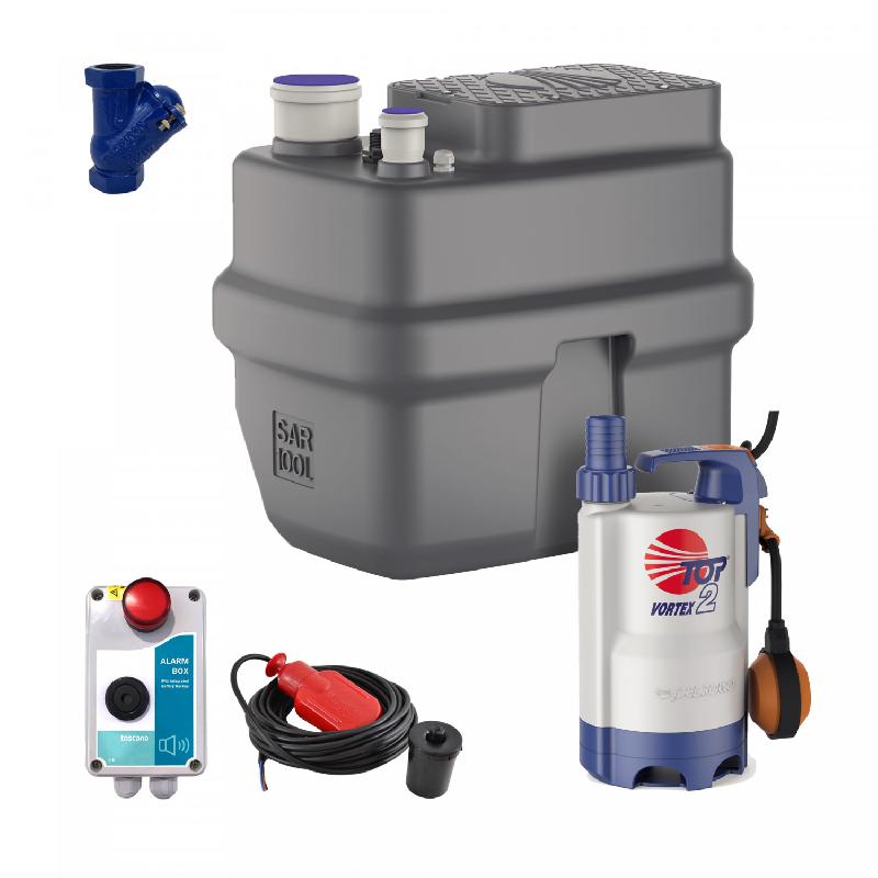 Kit Station de Relevage 220V Pedrollo SAR 100L Top2 Vortex - Débit 6m3/h - Pompe Monophasée avec Flotteur et Cuve PEHD_0