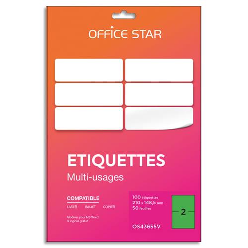 Office Star - Boîte de 100 étiquettes adhésives multiusage - Format A5 210x148mm - Planche A4 - Coloris vert_0