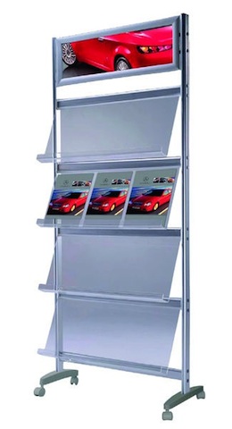 Présentoir porte brochures XXL - PB10 - Aluminium et plexiglas - 4 étagères - Capacité 12 x A4_0
