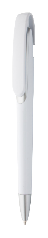 Stylo à bille en plastique - corps blanc et poussoir argenté - encre bleue - poids 12g_0
