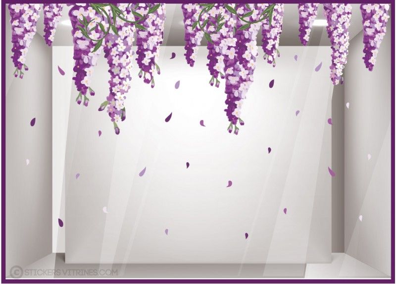 Sv802 - Adhésif pour vitrine - Stickers glycines violettes et roses - Dimensions 130 x 73 cm_0