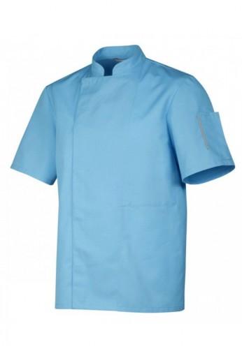 Veste de cuisine NERO bleu - manches courtes - boutons pressions cachés - Robur_0