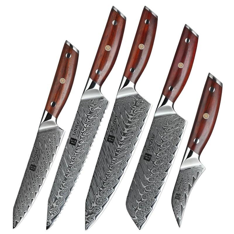 XinZuo - Set de couteaux Damas 5 pièces - Série B27 Yi - multicolore multi-matériau B27-A5_0