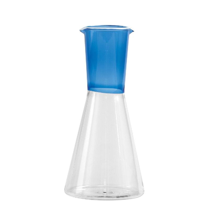Zafferano Carafe bicolore collection Classy en verre borosilicaté soufflé à la main, design géométrique élégant, couleur bleu clair et transpar_0
