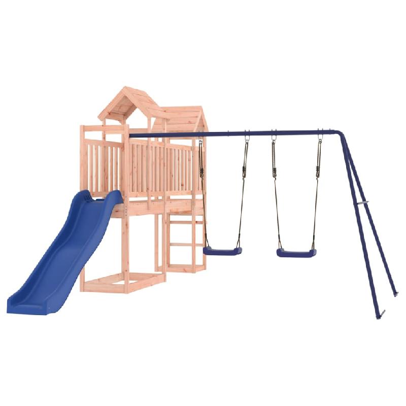 Aire de jeux d'extérieur en bois massif de douglas - balançoires, toboggan ondulé, portiques robustes - 314 x 460 x 214 cm - Réf : 02_0004831_0