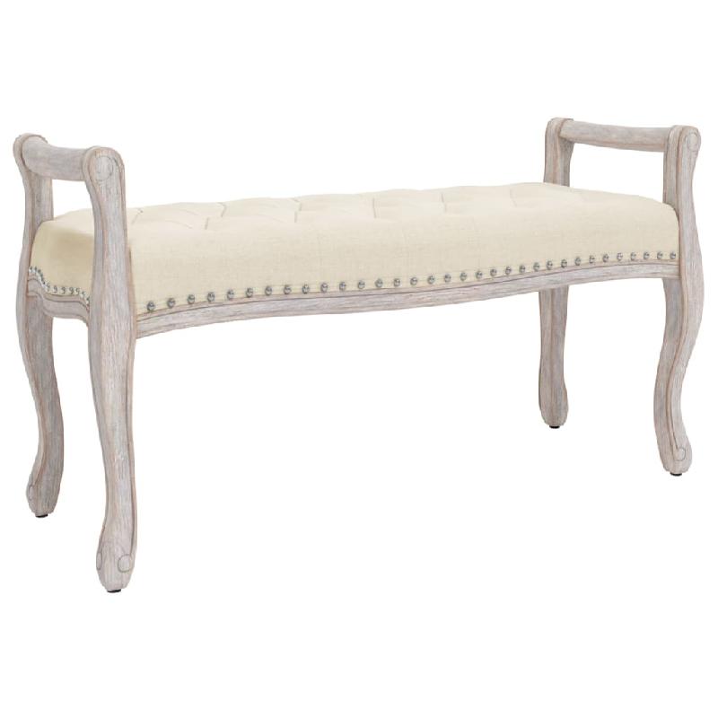 Banc banquette 110 x 45 x 60 cm - lin beige - style vintage français avec dessus capitonné_0