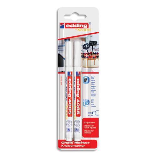 BLISTER DE 2 MARQUEURS CRAIE BLANC LIQUIDE - EDDING- 4085 - POINTE FINE