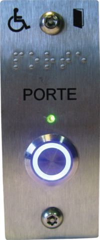 BOUTON POUSSOIR NO/NF PLAQUE 100X40 GRAVEE BRAILLE  LED ECLAIRAGE BUZZER NORME PMR 12/24V