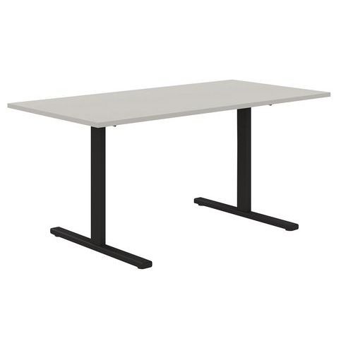 BUREAU DROIT 140 CM PIEDS T GRIS/NOIR MANUTAN