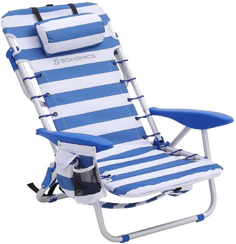 Chaise de plage pliante aluminium avec oreiller pliable inclinable portable comme sac à dos