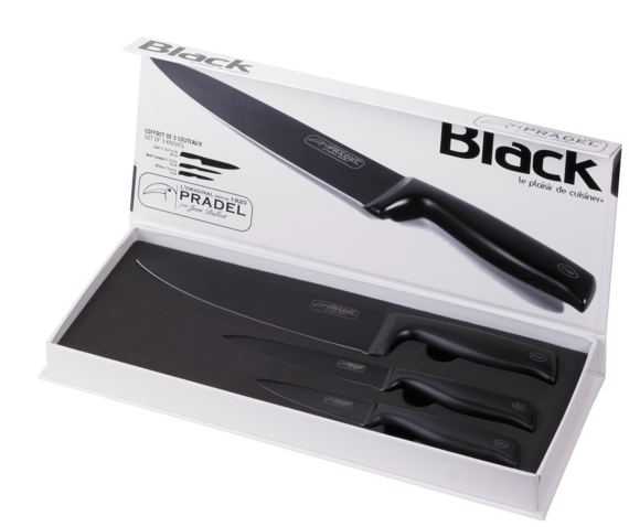 Coffret 3 couteaux de cuisine « Black » Pradel Jean Dubost - chef, multi-usages et office - acier inox antiadhésif_0