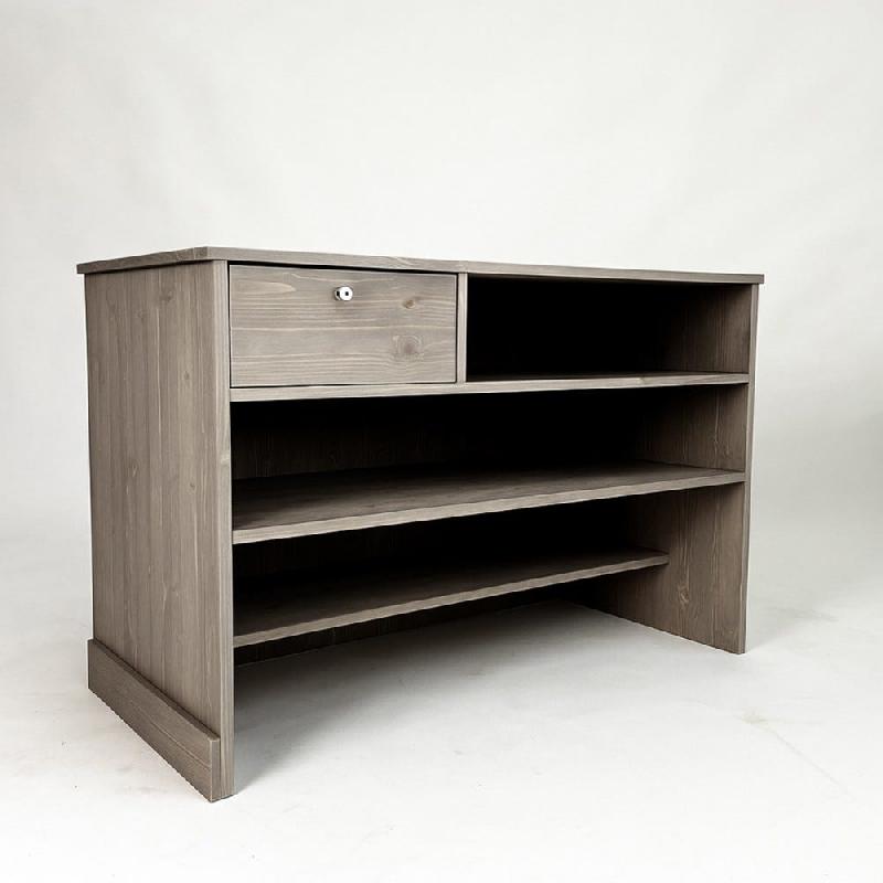 Comptoir L119xP59xH90cm Héritage - 3 tablettes et tiroir - pin massif sablé_0