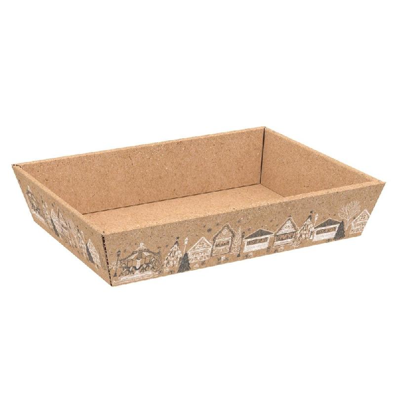 Corbeille carton kraft rectangle maisons gris/blanc37x28x7,3cm - par 50_0