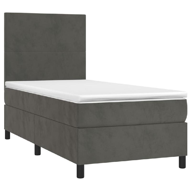 Décoshop26 - Cadre de lit LED avec sommier tête de lit matelas 90x200cm tissu velours gris foncé TDL0208249 - gris 3001278488009_0