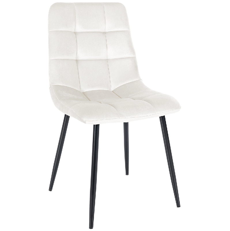 Décoshop26 - Chaise de salle à manger x1 coutures décoratives carrées en tissu velours blanc crème et métal noir 10_0002136 - blanc 3000250857246_0