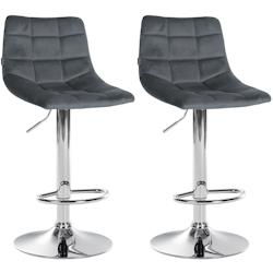 Décoshop26 - Lot de 2 tabourets de bar en velours gris foncé base métal chromé réglable en hauteur et repose-pieds TDB10632 - gris 3002469332699_0