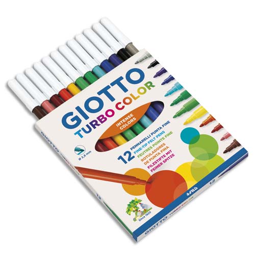 ETUI 12 FEUTRES DE COLORIAGE TURBO COLOR. POINTE MOYENNE. COLORIS ASSORTIS. - LOT DE 7