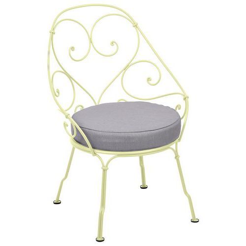 FAUTEUIL CABRIOLET 1900 CITRON GIVRÉ COUSSIN GRIS FLANELLE - FERMOB