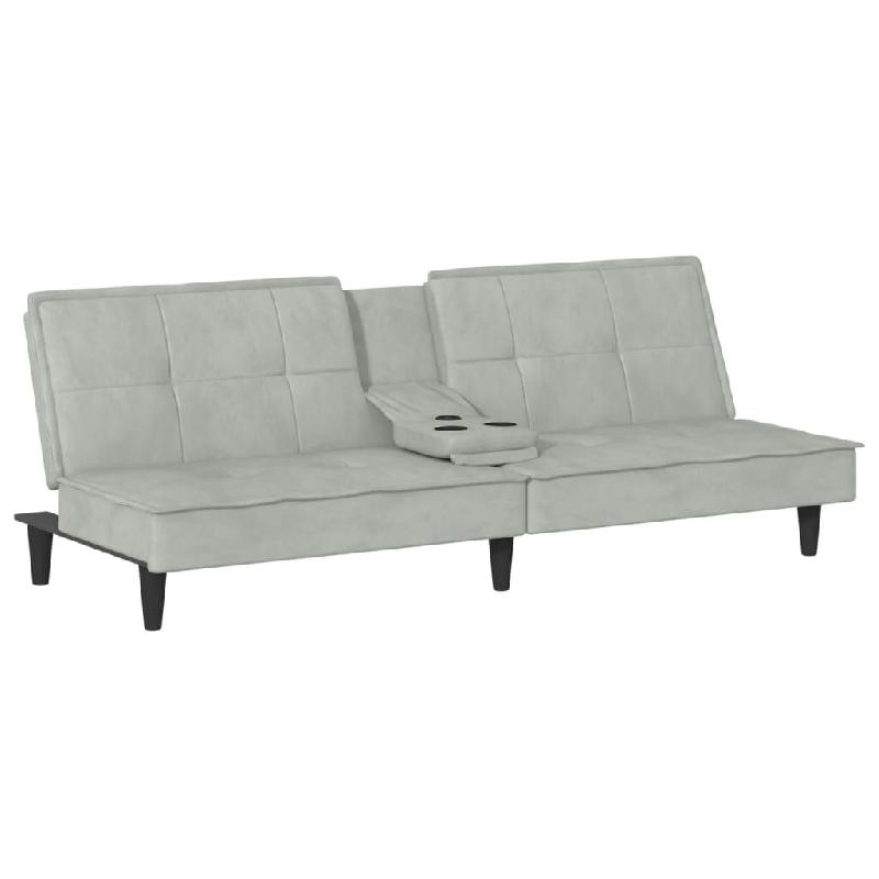 Helloshop26 - Canapé-lit avec porte-gobelets 200 x 89 x 70 cm  velours gris clair 02_0019260 - gris polyester 3000969588004_0