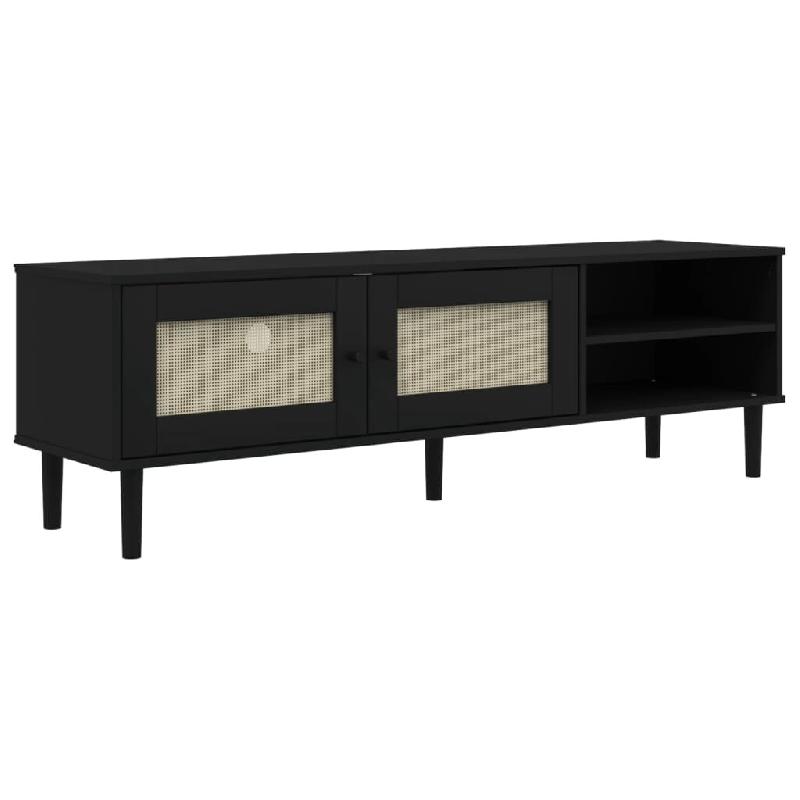 Helloshop26 - Meuble TV multimédia étagère télévision buffet téléviseur salle à manger salon chambre SENJA aspect rotin 158 x 40 x 02_0028317_0