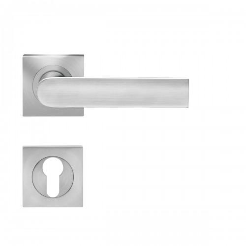 POIGNÉES DE PORTE SUR ROSACES CARRÉES SÉRIE ER 51Q LONDON -INOX SATINÉ -CLÉ I KARCHER DESIGN